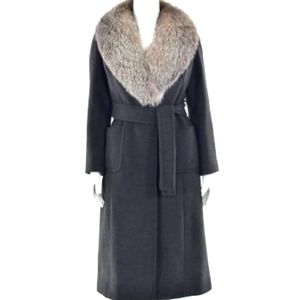 St John Gray Detachable  Fox Fur Wool Coat